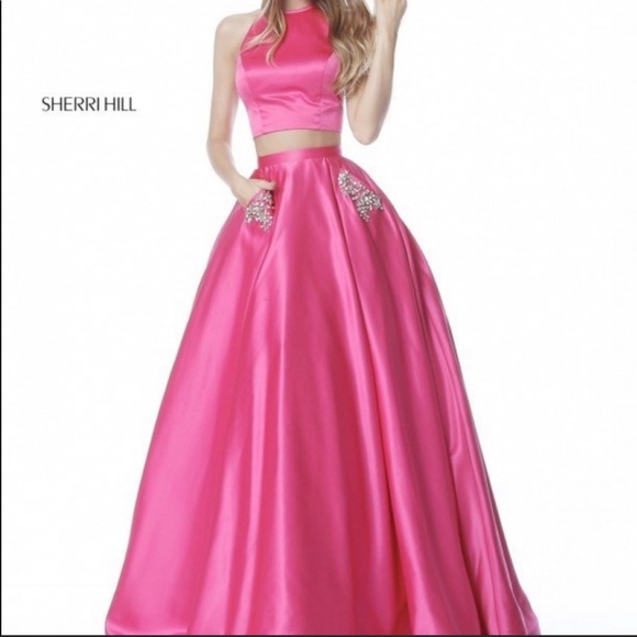 Sherri Hill Hot Pink Dress With Embellished Pocket - Picture 4 of 5